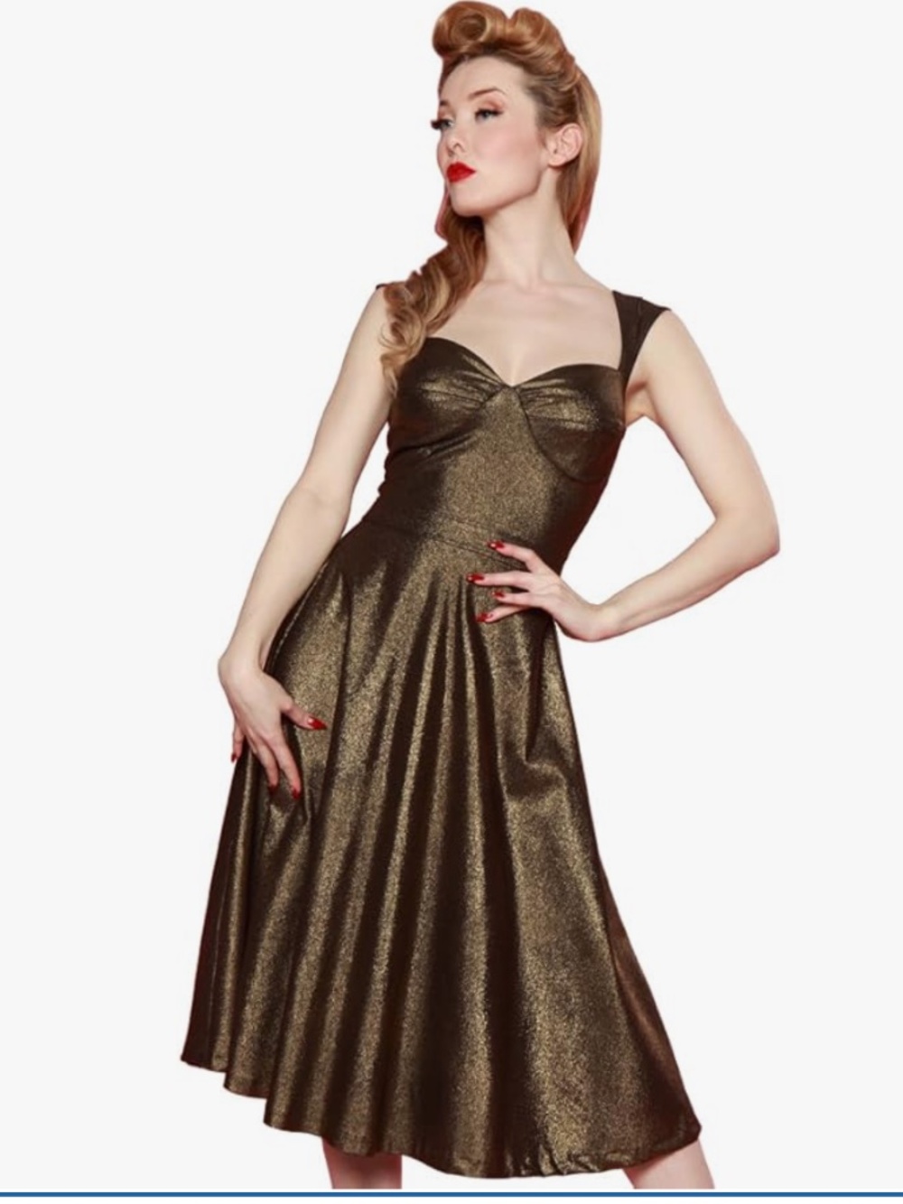 Bettie Page, Queen of Pinups - Roman Holiday Retro Dress in Burnished Gold (20W)